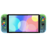 eXtremeRate Glitter Gradient Translucent Green Blue Full Set Shell for Nintendo Switch OLED, Replacement Console Back Plate & Kickstand, NS Joycon Handheld Controller Housing & Buttons for Nintendo Switch OLED - AQUSOP006