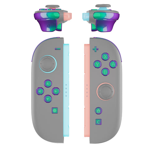eXtremeRate DIY Replacement Full Set Buttons for Nintendo Switch 2 - Chameleon Green Purple - BEWNTP003