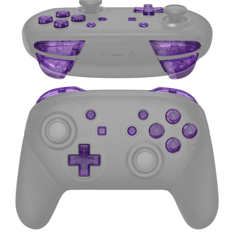 eXtremeRate DIY Replacement Full Set Buttons for Nintendo Switch Pro Controller - Crystal Clear Atomic Purple - KRP364