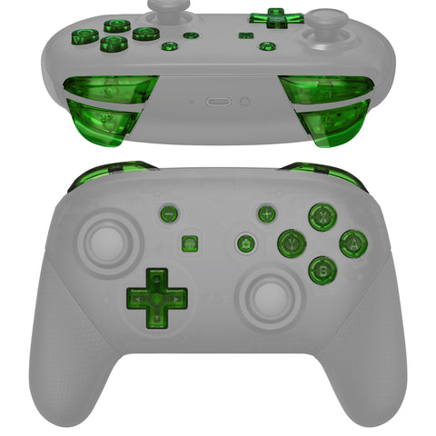 eXtremeRate DIY Replacement Full Set Buttons for Nintendo Switch Pro Controller - Crystal Clear Green - KRP365