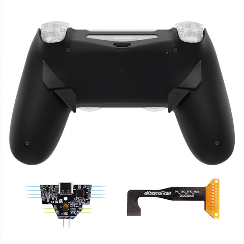 eXtremeRate Dawn Type-C Version Remap Kit for PS4 Controller JDM-040/050/055 with 6 Customizable Mapping Profiles, Black Redesigned Back Shell and 4 Back Buttons - RYKP4P001