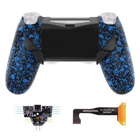 eXtremeRate Dawn Type-C Version Remap Kit for PS4 Controller JDM-040/050/055 with 6 Customizable Mapping Profiles, Textured Blue Redesigned Back Shell and 4 Back Buttons - RYKP4P005