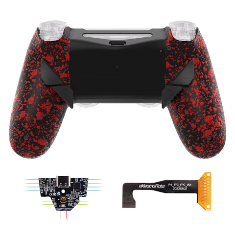 eXtremeRate Dawn Type-C Version Remap Kit for PS4 Controller JDM-040/050/055 with 6 Customizable Mapping Profiles, Textured Red Redesigned Back Shell and 4 Back Buttons - RYKP4P004