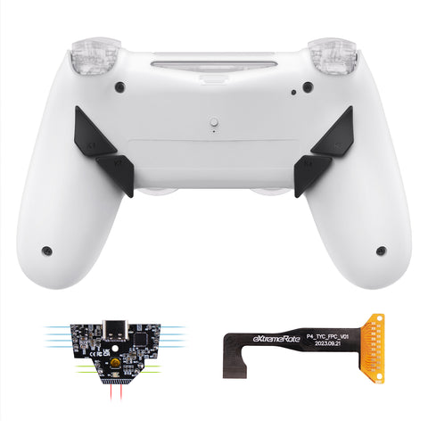 eXtremeRate Dawn Type-C Version Remap Kit for PS4 Controller JDM-040/050/055 with 6 Customizable Mapping Profiles, White Redesigned Back Shell and 4 Back Buttons - RYKP4P002