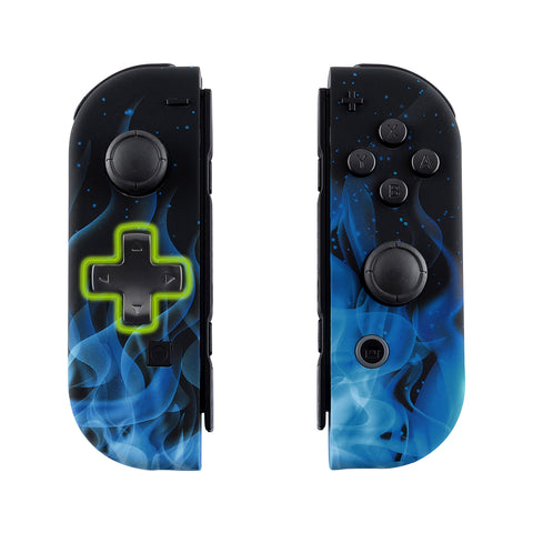 eXtremeRate Blue Flame Soft Touch Joycon Handheld Controller Housing (D-Pad Version) with Full Set Buttons, DIY Replacement Shell Case for NS Switch JoyCon & OLED JoyCon - Console Shell NOT Included - JZT101