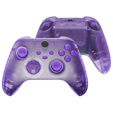 eXtremeRate Clear Atomic Purple Controller Full Set Housing Shell Case w/ Buttons for Xbox Series X/S, Custom Replacement Side Rails Front Back Plate Cover for Xbox Series S & Xbox Series X Controller - QX3M505