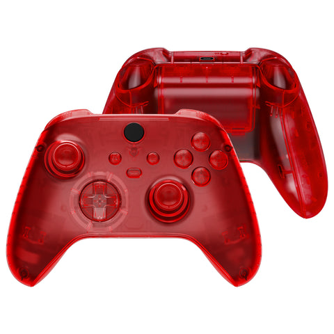 eXtremeRate Transparent Red Controller Full Set Housing Shell Case w/ Buttons for Xbox Series X/S, Custom Replacement Side Rails Front Back Plate Cover for Xbox Series S & Xbox Series X Controller - QX3M502