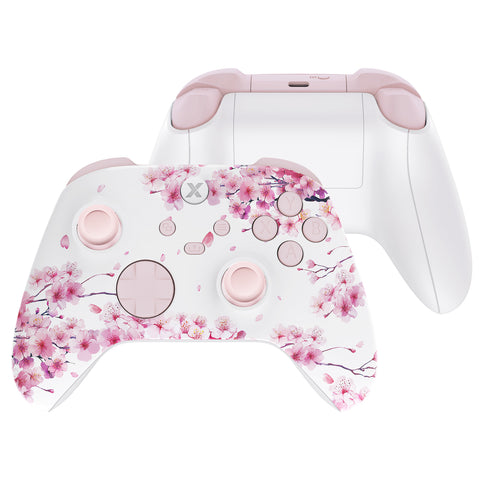 eXtremeRate Cherry Blossom Whisper Controller Full Set Housing Shell Case with Buttons for Xbox Series X/S Controller, Custom Replacement Side Rails Front Back Plate Cover for Xbox Core Controller - QX3T1006
