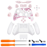 eXtremeRate Cherry Blossom Whisper Controller Full Set Housing Shell Case with Buttons for Xbox Series X/S Controller, Custom Replacement Side Rails Front Back Plate Cover for Xbox Core Controller - QX3T1006