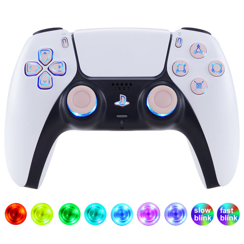 eXtremeRate Multi-Colors Luminated D-pad Thumbstick Share Option Home Face Buttons for PS5 Controller BDM-030/040/050, Cherry Blossoms Pink Buttons 7 Colors 9 Modes DTF V3 LED Kit for PS5 Controller - PFLED17G3