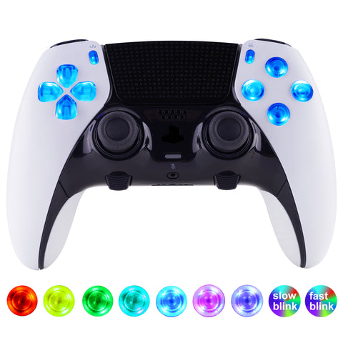 eXtremeRate Multi-Colors Luminated Buttons D&F LED Kit for PS5 Edge Controller - Transparent Clear Buttons - KRXEGM001