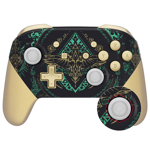 eXtremeRate Glow in Dark - Totem of Kingdom Black Faceplate Backplate Handles Cover, Octagonal Gated Sticks Design DIY Replacement Grip Housing Shell for Nintendo Switch Pro Controller - Controller NOT Included - FRE623