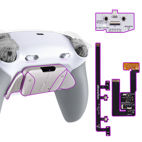 eXtremeRate Real Metal Buttons (RMB) Version RISE4 Plus MAX Back Paddles Kit with Clicky Trigger Stops & Rubberized Grip for PS5 Controller BDM-030/040/050 - White Gray - Silver - HKCPFJ002M2