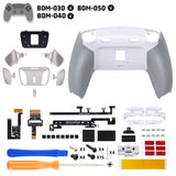 eXtremeRate Real Metal Buttons (RMB) Version RISE4 Plus MAX Back Paddles Kit with Clicky Trigger Stops & Rubberized Grip for PS5 Controller BDM-030/040/050 - White Gray - Silver - HKCPFJ002M2