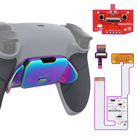 eXtremeRate Rainbow Aura Blue & Purple Real Metal Buttons (RMB) Version RISE V3 Remap Kit for PS5 Controller BDM-030/040/050 - Rubberized New Hope Gray & Classic Gray - XPFJ7013G4