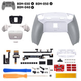 eXtremeRate Real Metal Buttons (RMB) Version RISE Plus MAX Back Paddles Kit with Clicky Trigger Stops & Rubberized Grip for PS5 Controller BDM-030/040/050 - White Gray - Silver - GQTPFJ002M2