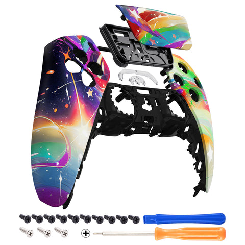 eXtremeRate Rainbow Storm Front Housing Shell Compatible with ps5 Controller BDM-010/020/030/040, DIY Replacement Shell Custom Touch Pad Cover Compatible with ps5 Controller - ZPFT1107G3
