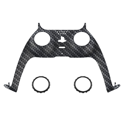 eXtremeRate Black Silver Carbon Fiber Decorative Trim Shell Compatible with ps5 Controller, DIY Replacement Clip Shell, Custom Plates Cover Compatible with ps5 Controller with Accent Rings - GPFS2009