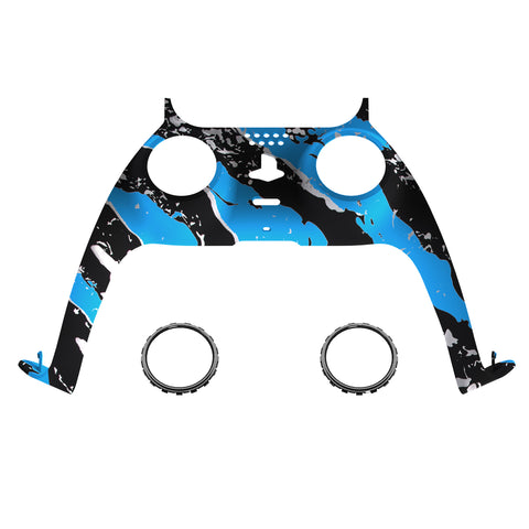 eXtremeRate Blue Coating Splash Patterned Decorative Trim Shell Compatible with ps5 Controller, DIY Replacement Clip Shell, Custom Plates Cover Compatible with ps5 Controller with Accent Rings - GPFS2014