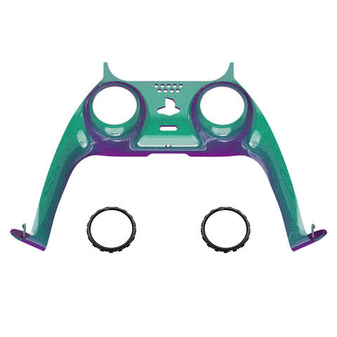 eXtremeRate Chameleon Green Purple Decorative Trim Shell Compatible with PS5 Controller, DIY Replacement Clip Shell Compatible with PS5 Controller, Custom Plates Cover for PS5 Controller with Accent Rings - GPFP3002