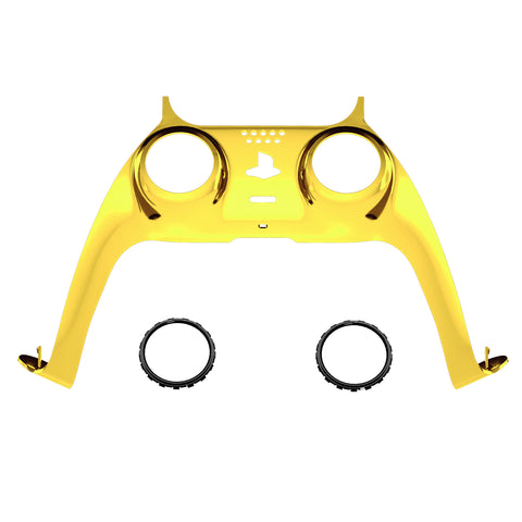 eXtremeRate Chrome Gold Glossy Decorative Trim Shell Compatible with ps5 Controller, DIY Replacement Clip Shell, Custom Plates Cover Compatible with ps5 Controller with Accent Rings - GPFD4001