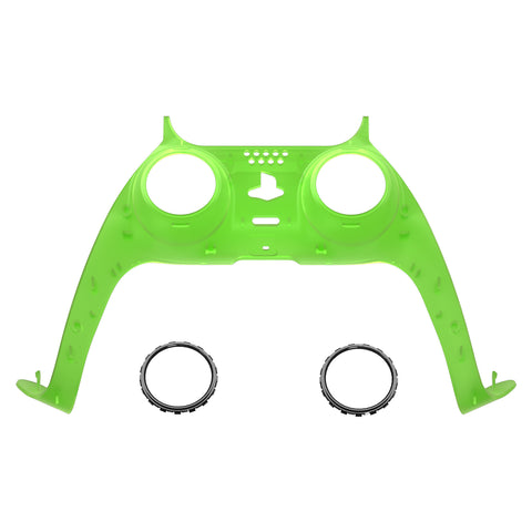 eXtremeRate Clear Green Decorative Trim Shell for PS5 Controller, DIY Replacement Clip Shell for PS5 Controller, Custom Plates Cover for PS5 Controller w/ Accent Rings - GPFM5003