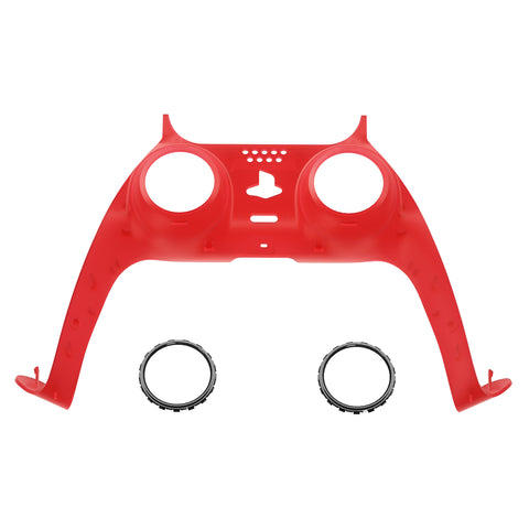 eXtremeRate Clear Red Decorative Trim Shell for PS5 Controller, DIY Replacement Clip Shell for PS5 Controller, Custom Plates Cover for PS5 Controller w/ Accent Rings - GPFM5002