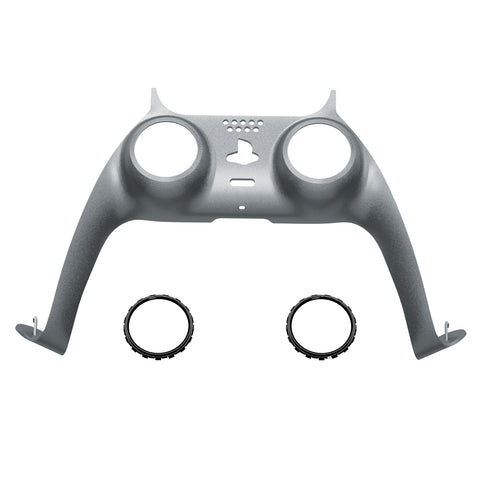 eXtremeRate Metallic Steel Gray Decorative Trim Shell Compatible with ps5 Controller, DIY Replacement Clip Shell, Custom Plates Cover Compatible with ps5 Controller w/ Accent Rings - GPFP3017