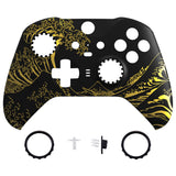 eXtremeRate The Great GOLDEN Wave Off Kanagawa - Black Replacement Front Housing Shell Case with Thumbstick Accent Rings for Xbox One Elite Series 2 Controller Model 1797 - ELT154