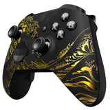 eXtremeRate The Great GOLDEN Wave Off Kanagawa - Black Replacement Front Housing Shell Case with Thumbstick Accent Rings for Xbox One Elite Series 2 Controller Model 1797 - ELT154