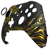 eXtremeRate The Great GOLDEN Wave Off Kanagawa - Black Replacement Front Housing Shell Case with Thumbstick Accent Rings for Xbox One Elite Series 2 Controller Model 1797 - ELT154