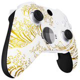 eXtremeRate The Great GOLDEN Wave Off Kanagawa - White Replacement Front Housing Shell Case with Thumbstick Accent Rings for Xbox One Elite Series 2 Controller Model 1797 - ELT155