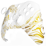 eXtremeRate The Great GOLDEN Wave Off Kanagawa - White Replacement Front Housing Shell Case with Thumbstick Accent Rings for Xbox One Elite Series 2 Controller Model 1797 - ELT155