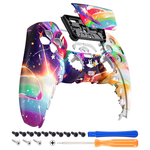 eXtremeRate Rainbow Storm Front Housing Shell Compatible with ps5 Controller BDM-010/020/030/040/050, DIY Replacement Shell Custom Touch Pad Cover Compatible with ps5 Controller - ZPFR024G3