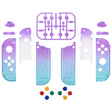 eXtremeRate Glitter Gradient Translucent Bluebell & Blue Joycon Handheld Controller Housing with Full Set Buttons, DIY Replacement Shell Case for NS Switch JoyCon & OLED JoyCon - Console Shell NOT Included - CP343