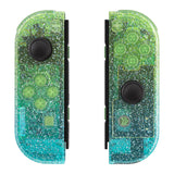 eXtremeRate Glitter Gradient Translucent Green Blue Joycon Handheld Controller Housing with Full Set Buttons, DIY Replacement Shell Case for NS Switch JoyCon & OLED JoyCon - Console Shell NOT Included - CP342