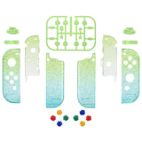 eXtremeRate Glitter Gradient Translucent Green Blue Joycon Handheld Controller Housing with Full Set Buttons, DIY Replacement Shell Case for NS Switch JoyCon & OLED JoyCon - Console Shell NOT Included - CP342