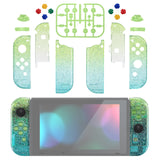 eXtremeRate Glitter Gradient Translucent Green Blue Joycon Handheld Controller Housing with Full Set Buttons, DIY Replacement Shell Case for NS Switch JoyCon & OLED JoyCon - Console Shell NOT Included - CP342