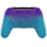 eXtremeRate Glitter Gradient Translucent Bluebell & Blue Faceplate Backplate Handles for NS Switch Pro Controller, Soft Touch Replacement Grip Housing Shell Cover With Full Set Buttons for NS Switch Pro - FRP359