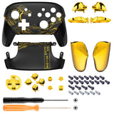 eXtremeRate The Great GOLDEN Wave Off Kanagawa - Black Faceplate Backplate Handles for NS Switch Pro Controller - FRT109