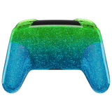 eXtremeRate Glitter Gradient Translucent Green Blue Faceplate Backplate Handles for NS Switch Pro Controller, Soft Touch Replacement Grip Housing Shell Cover With Full Set Buttons for NS Switch Pro - FRP358