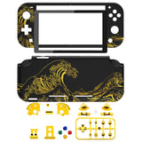 eXtremeRate The Great GOLDEN Wave Off Kanagawa - Black DIY Replacement Shell for Nintendo Switch Lite, NSL Handheld Controller Housing with Screen Protector, Custom Case Cover for Nintendo Switch Lite - DLT142