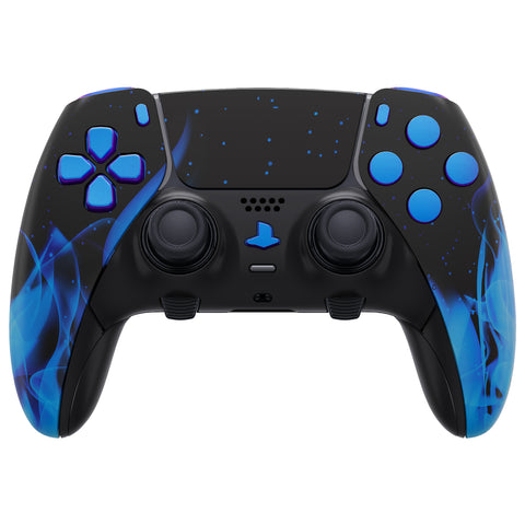 eXtremeRate Blue Flame Full Set Housing Shell with Buttons Touchpad Cover Compatible with ps5 Edge Controller, Custom Replacement Decorative Trim Shell Front Back Plates Compatible with ps5 Edge Controller - QRHEGT004