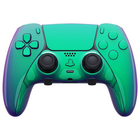 eXtremeRate Chameleon Green Purple Full Set Housing Shell with Buttons Touchpad Cover Compatible with ps5 Edge Controller, Custom Replacement Decorative Trim Shell Front Back Plates Compatible with ps5 Edge Controller - QRHEGP010