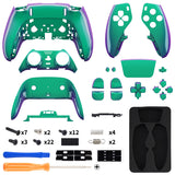 eXtremeRate Chameleon Green Purple Full Set Housing Shell with Buttons Touchpad Cover Compatible with ps5 Edge Controller, Custom Replacement Decorative Trim Shell Front Back Plates Compatible with ps5 Edge Controller - QRHEGP010