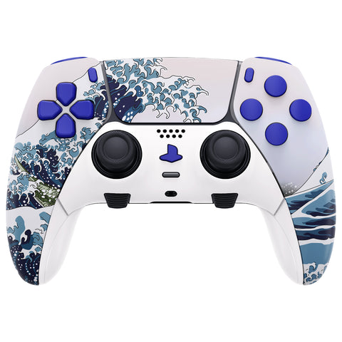 eXtremeRate The Great Wave Full Set Housing Shell with Buttons Touchpad Cover Compatible with ps5 Edge Controller, Custom Replacement Decorative Trim Shell Front Back Plates Compatible with ps5 Edge Controller - QRHEGT003