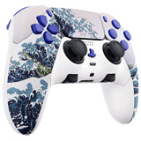 eXtremeRate The Great Wave Full Set Housing Shell with Buttons Touchpad Cover Compatible with ps5 Edge Controller, Custom Replacement Decorative Trim Shell Front Back Plates Compatible with ps5 Edge Controller - QRHEGT003