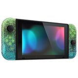 eXtremeRate Glitter Gradient Translucent Green Blue Back Plate for NS Switch Console, NS Joycon Handheld Controller Housing with Full Set Buttons, DIY Replacement Shell for Nintendo Switch - QP347