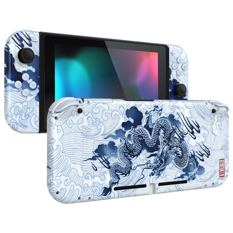 eXtremeRate Porcelain Dragon Back Plate for Nintendo Switch Console, NS Joycon Handheld Controller Housing with Colorful Buttons, DIY Replacement Shell for Nintendo Switch - QT128