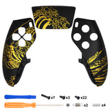 eXtremeRate The Great GOLDEN Wave Off Kanagawa - Black Left Right Front Housing Shell with Touchpad Compatible with ps5 Edge Controller, DIY Replacement Faceplate Shell Custom Touch Pad Cover Compatible with ps5 Edge Controller - MLREGT010